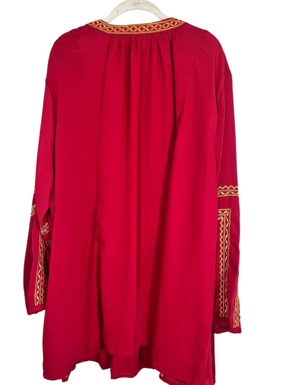 Colorful Embroidered Boho Tunic Top Red Regency Peasant Ethnic Indie Folk Chic - Picture 2 of 10